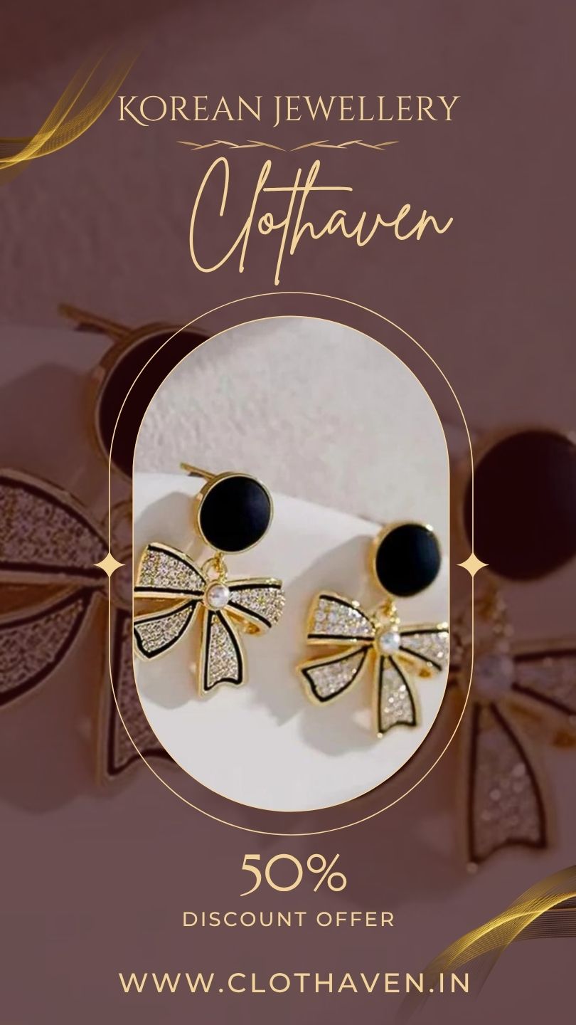 Chic Crystal Bow Drop Earrings (Korean Jewellery)