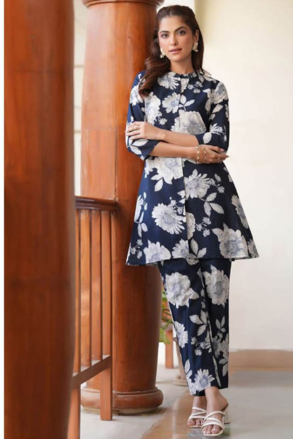 Navy & Ivory Floral Tunic Set