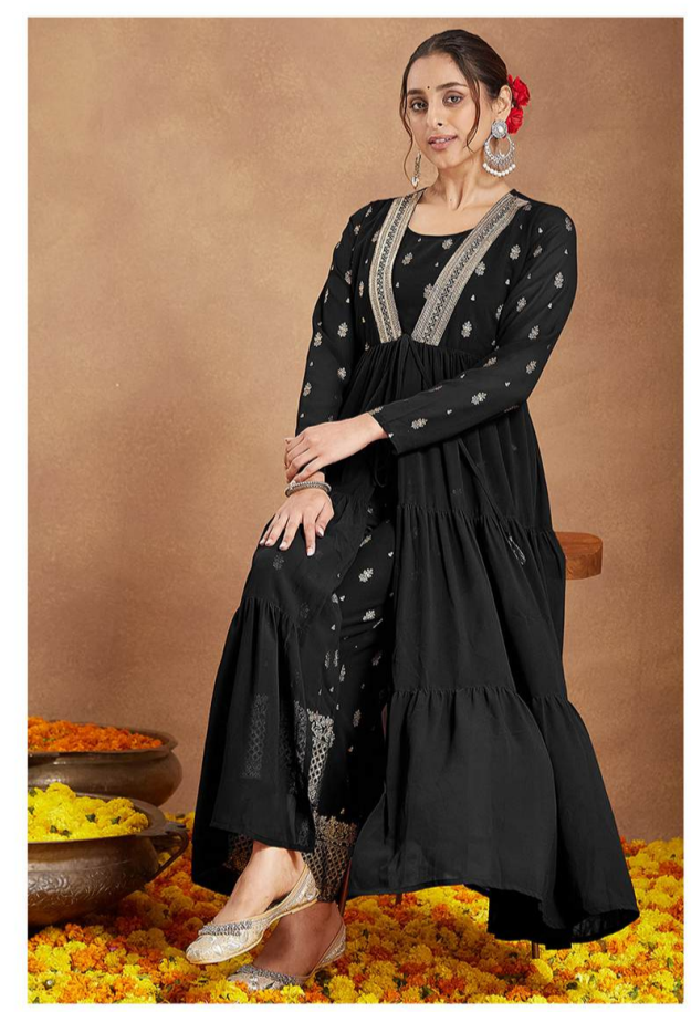 Noir Cascade Tiered Anarkali Set