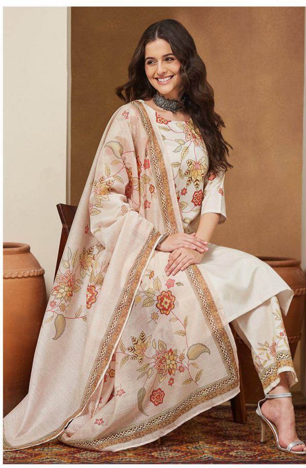 Ethereal Ivory and Peach Floral Suit Set