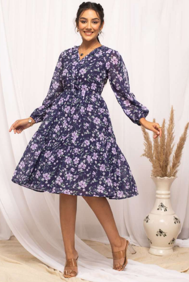 The Midnight Bloom Georgette Dress