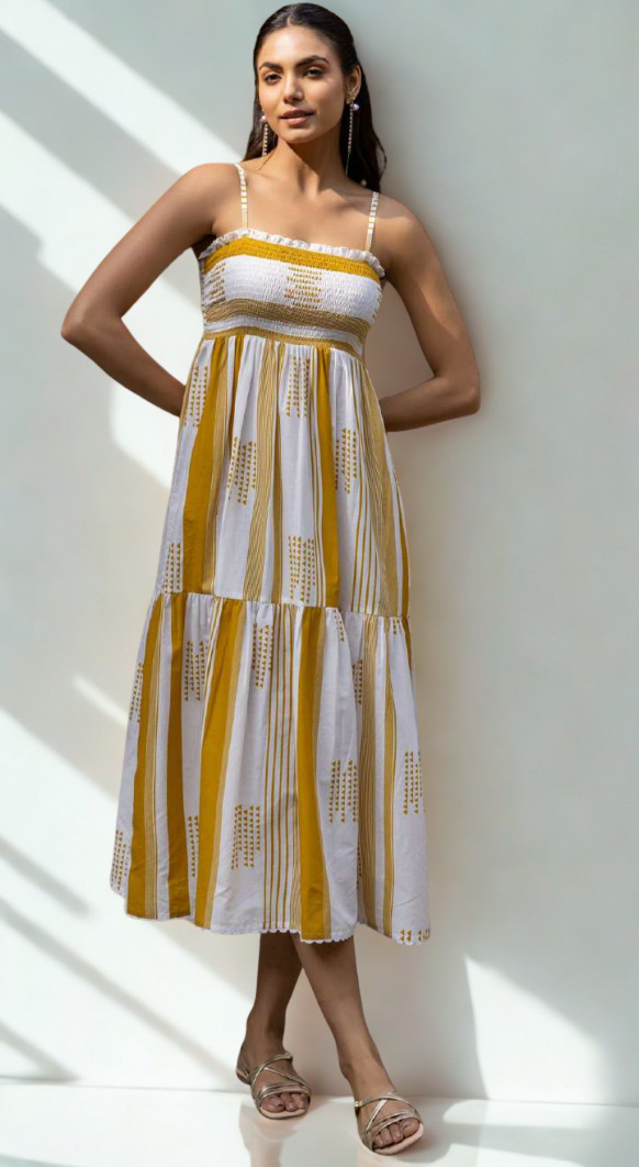 Striped & Smocked Midi